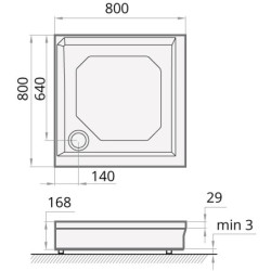 Dušo padėklas Paa Classic 80x80, su panele ir kojelėmis, baltas