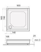 Dušo padėklas Paa Classic 90x90, su panele ir kojelėmis, baltas