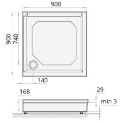Dušo padėklas Paa Classic 90x90, su panele ir kojelėmis, baltas