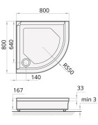Dušo padėklas Paa Classic 80x80 (radius 550), su panele ir kojelėmis, baltas