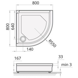 Dušo padėklas Paa Classic 80x80 (radius 550), su panele ir kojelėmis, baltas