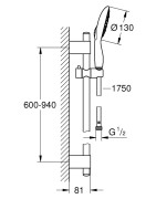 Dušo komplektas Grohe Power&Soul 130, 4 srovių, 90cm stovas
