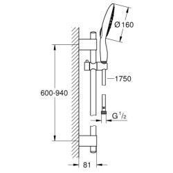 Dušo komplektas Grohe Power&Soul 160, 90cm