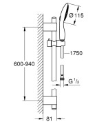 Dušo komplektas Grohe Power&Soul 115, 2 srovių, 90cm