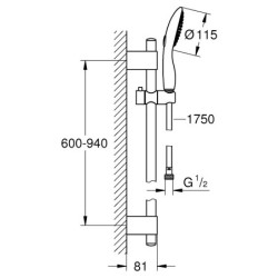 Dušo komplektas Grohe Power&Soul 115, 2 srovių, 90cm