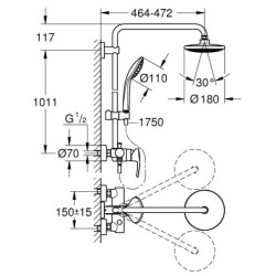 Dušo komplektas Grohe Euphoria 180, su dušo maišytuvu