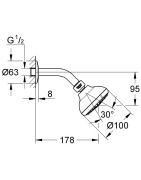 Dušo galva Grohe Tempesta 100, su alkūne, 3 srovių
