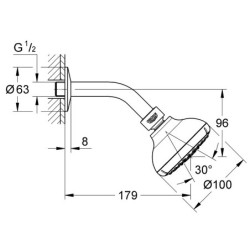 Dušo galva Grohe Tempesta Cosmopolitan 100, su alkūne, 4 srovių