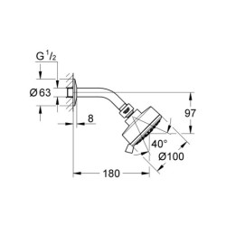Dušo galva Grohe New Tempesta, iš sienos, 3 srovių