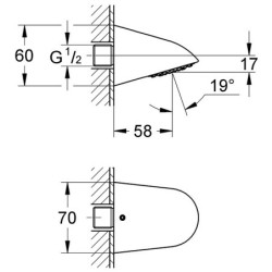 Dušo galva Grohe Relexa 70, iš sienos, 1 srovės