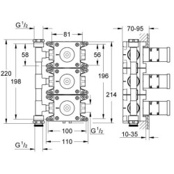 Potinkinė dalis Grohe Rapido C, ventilių perjungimui