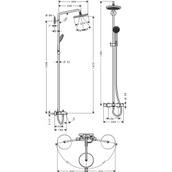 Dušo komplektas Hansgrohe Croma 220, su vonios maišytuvu