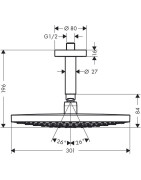 Dušo galva iš lubų Hansgrohe Raindance S 300, su 100mm alkūne