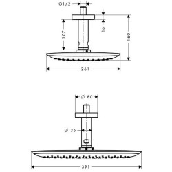 Dušo galva iš lubų Hansgrohe Pura Vida 400, su 100mm alkūne