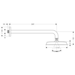Dušo galva iš sienos Hansgrohe Raindance Classic 180, su alkūne