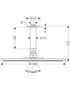 Dušo galva iš lubų Hansgrohe Raindance S 300, su alkūne