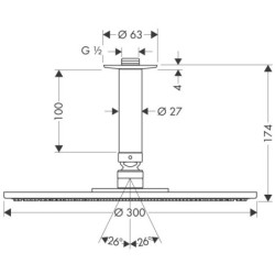 Dušo galva iš lubų Hansgrohe Raindance S 300, su alkūne