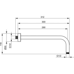 Alkūnė dušo galvai Ideal Standard IdealRain iš sienos, 300 mm