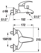 Vonios/dušo maišytuvas Jika Lyra Plus, be dušo komplekto
