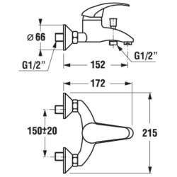 Vonios/dušo maišytuvas Jika Lyra Plus, be dušo komplekto