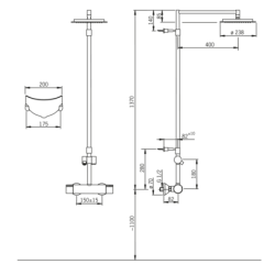 Termostatinis lietaus dušo komplektas Oras Cubista, su snapu