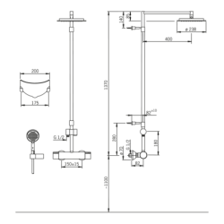 Termostatinis lietaus dušo komplektas Oras Cubista, su stovu