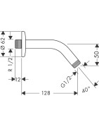 Dušo alkūnė Hansgrohe potinkinei dušo galvai iš sienos, 128mm
