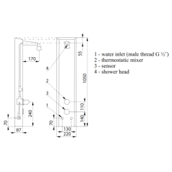 Dušo panelė Sanela SLSN 01EB, maitinama 9V baterija