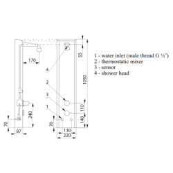 Dušo panelė Sanela SLSN 02P, su integruota elektronika, 24V
