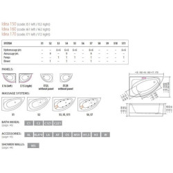 Vonia Balteco Idea 170x100 cm, su apdaila E16, masažinė