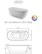 Akmens masės vonia Balteco Xynox Vero, 167x74cm, Balta
