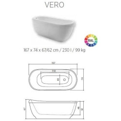 Akmens masės vonia Balteco Xynox Vero, 167x74cm, Balta