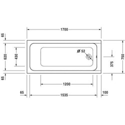 Vonia Duravit D-Code 170x75 cm, su kojelėmis ir sifonu