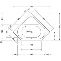 Vonia Duravit D-Code 140x140 cm, penkiakampė