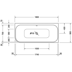 Vonia Duravit Happy D.2 180x80cm, su panele ir kojomis