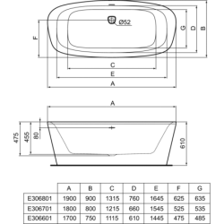 Vonia Ideal Standard Dea 180x80cm, su sifonu