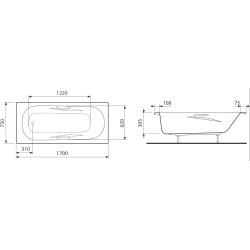 Vonia Jika Alma 170x75cm, su rankenėlėmis