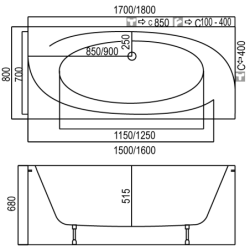 Vonia Kyma Audra 170x80x68 cm, su kojelėmis