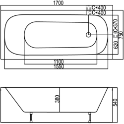 Vonia Kyma Indra 170x75x54cm, su kojelėmis
