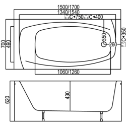 Apdailos plokštė voniai Kyma Lina 150cm, priekinė