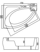 Vonia Kyma Milda 170x120x65cm, su kojelėmis, kairė