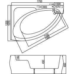 Vonia Kyma Milda 170x120x65cm, su kojelėmis, kairė