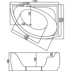 Vonia Kyma Nida 170x120x68cm, su kojelėmis, dešinė