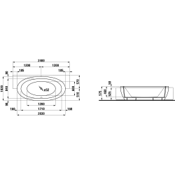 Vonia Laufen Alessi One 203x102 cm, dalinai įleidžiama