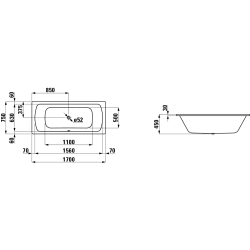 Vonia Laufen Moderna Plus 170x75x45 cm, įleidžiama
