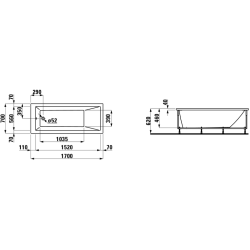 Vonia Laufen Pro 170x70cm, su kairiniu "L" formos paneliu