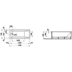 Vonia Laufen Pro 170x75cm, su kairiniu "L" formos paneliu