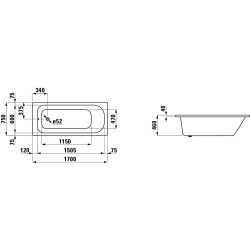 Vonia Laufen Solutions 170x75 cm, įleidžiama