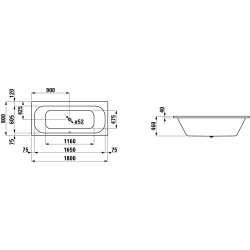 Vonia Laufen Solutions 180x80 cm, įleidžiama