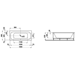 Vonia Laufen Solutions 180x80cm, įleidžiama, su rėmu